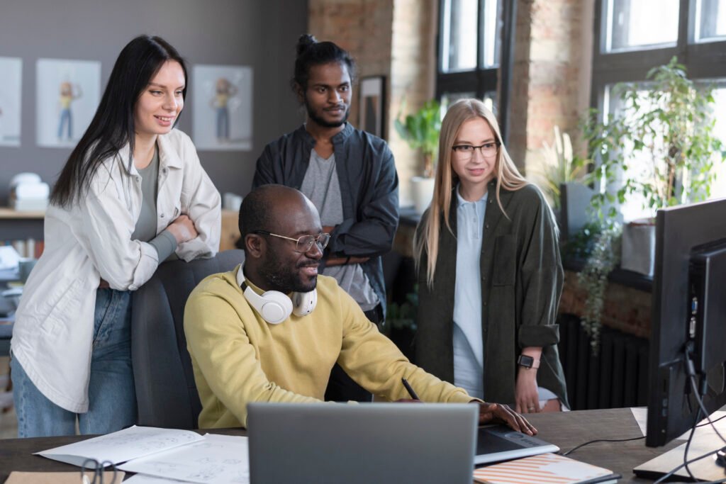 people working together animation studio