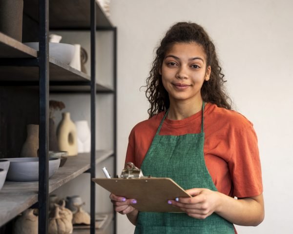 front view woman wearing apron